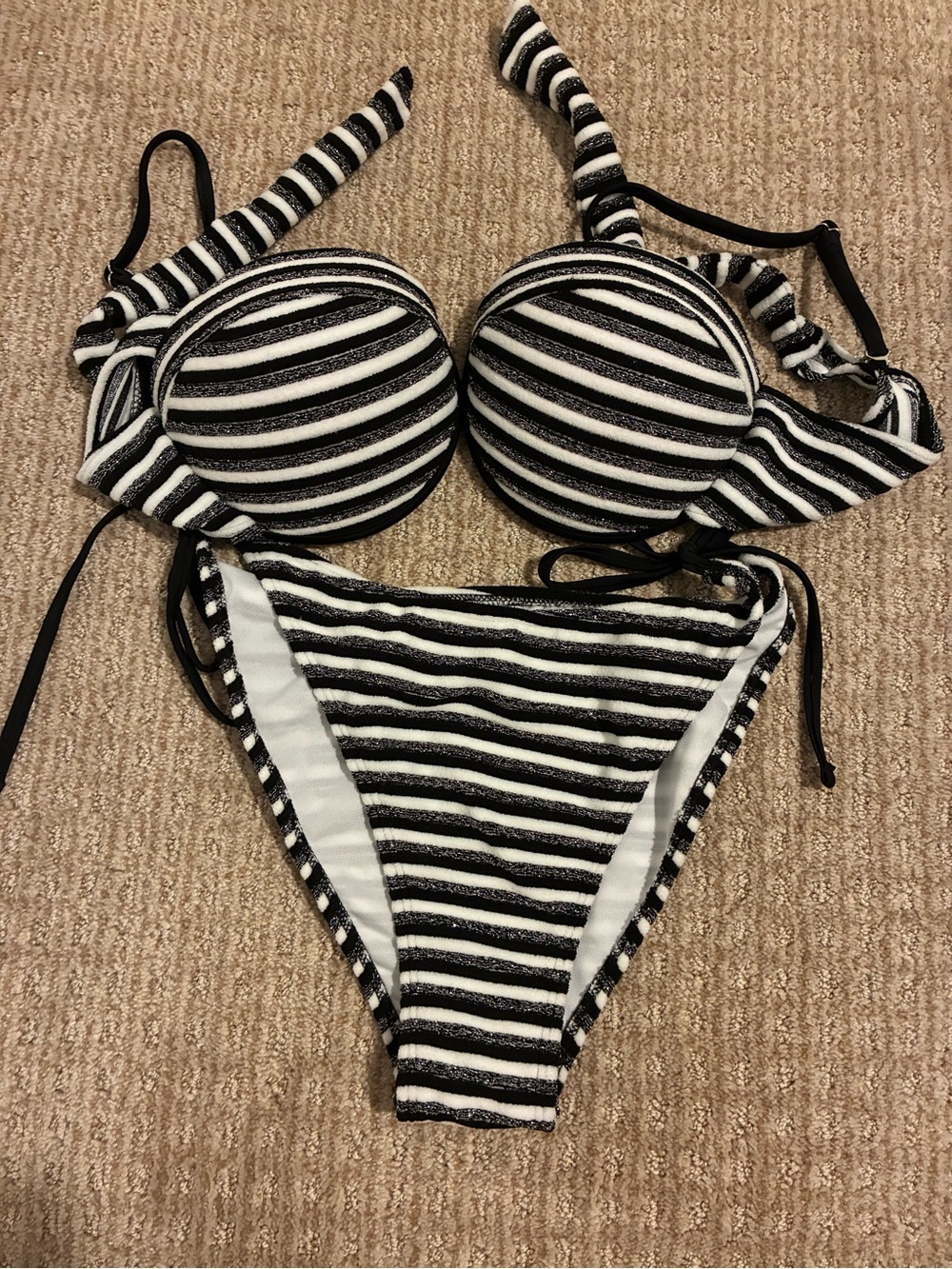 SHEIN Black and White Stripe Push-Up Bikini Set
